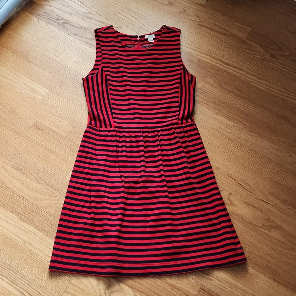 J. Crew size XS sleeveless dress, striped navy/ red - Picture 1 of 12